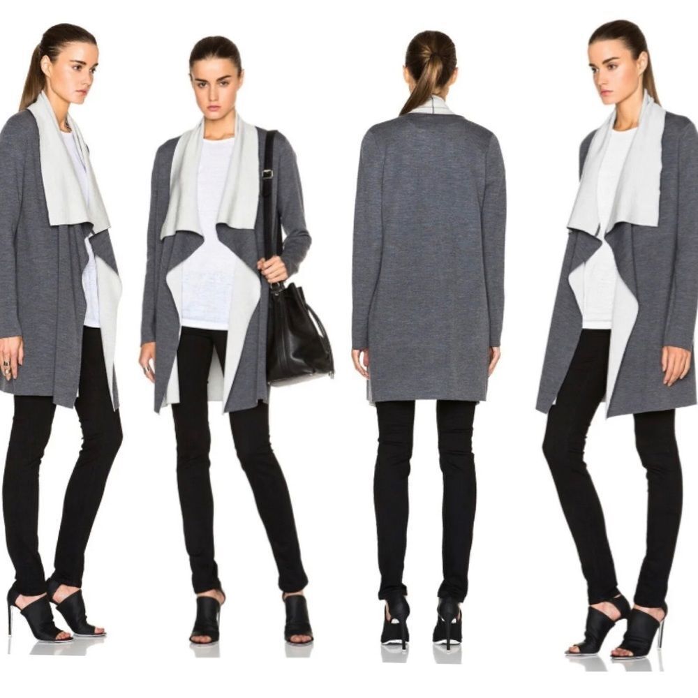 Vince GREY MERINO WOOL BLEND TWO TONE DRAPE OPEN CARDIGAN SWEATER COAT M 6-8